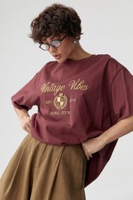 Оверсайз футболка з вишитими написами - бордо цвет, ONE SIZE (є розміри)