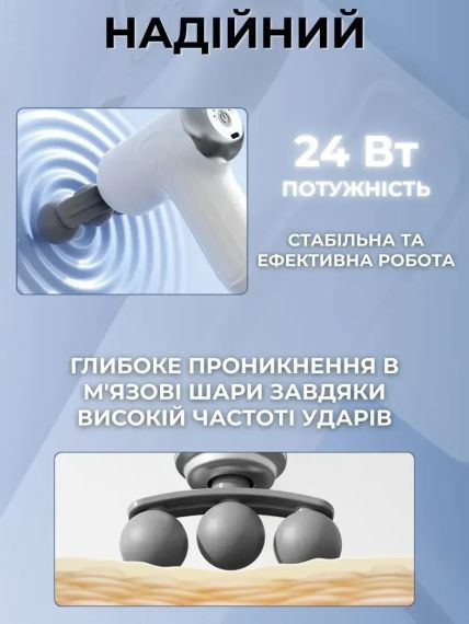 Портативний перкусійний масажер-пістолет 24 Вт із 6 швидкостями й 9 насадками для масажу м'язів | Зображення 4