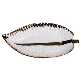Фарфоровое блюдо для сервировки стола в форме листа 35×18.5×5 (см) блюдо для подачи закусок Золото WH045
