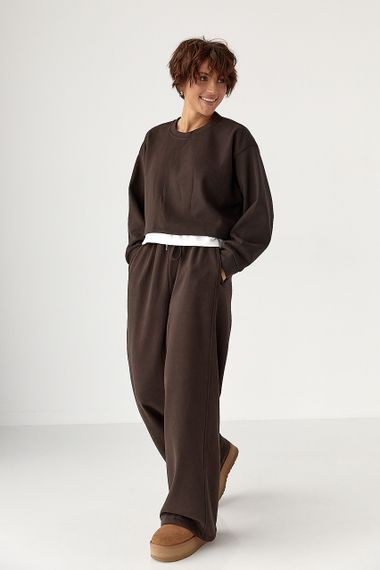 Теплий спортивний костюм з контрастним нижнім шаром - темно-коричневий цвет, S/M (є розміри)