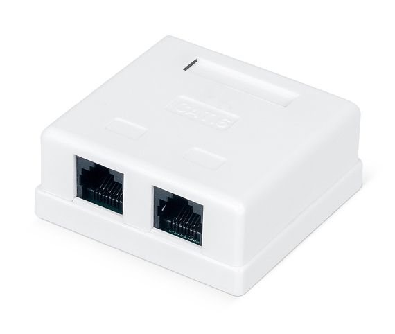 Розетка RITAR UTP 8P8C RJ45 2 порт Cat-6,  накладная белая Q500
