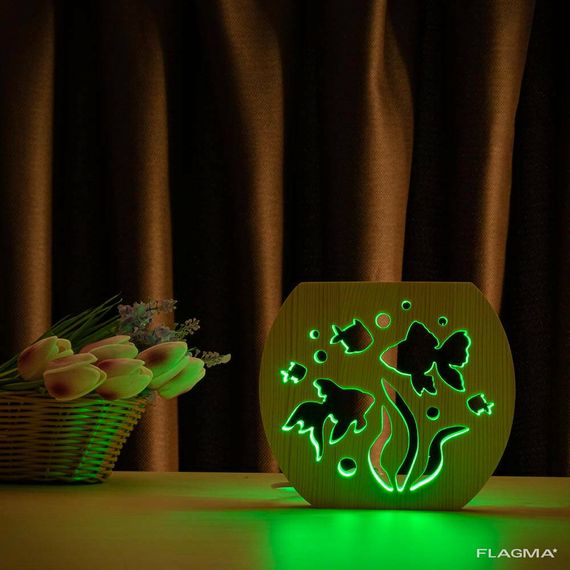 Светильник ночник ArtEco Light из дерева LED "Аквариум" с пультом и регулировкой цвета... | Зображення 2
