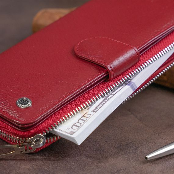 Вертикальный вместительный кошелек из кожи женский ST Leather 19307 Бордовый | Зображення 7