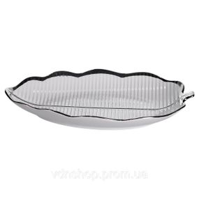 Фарфоровое блюдо для сервировки стола в форме листа 31×20×3 (см) Серебро ML6047