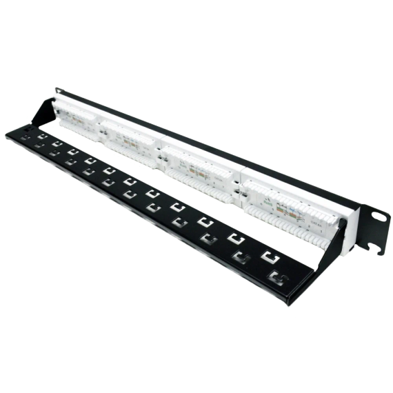 L&W ELECTRONICAL LW-PP74 Патч-панель 19" 24xRJ-45 UTP, кат. 6a, із заднім організатором з пластиковими шторками, LW - Серверні аксесуари | Зображення 1