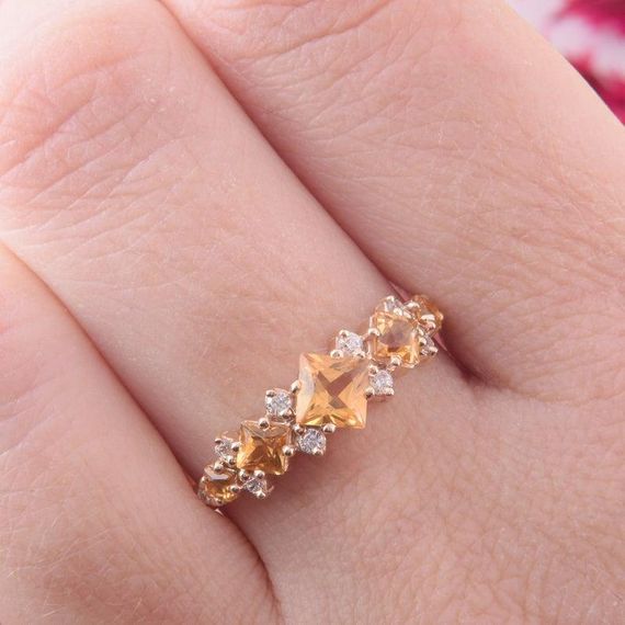 Кольцо из красного золота с цитрином 18.5 | Зображення 4