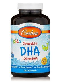 Риб&#39;ячий жир для дітей, Kids Chewable DHA, Carlson, апельсин, 100 мг, 180 гелевих капсул