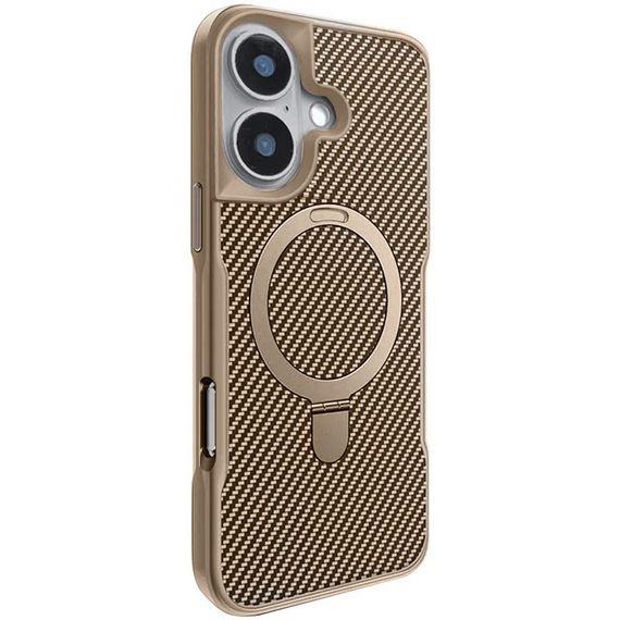 TPU+PC чехол Metal Buttons with MagSafe Carbon Ring для Apple iPhone 16 (6.1") Золотой