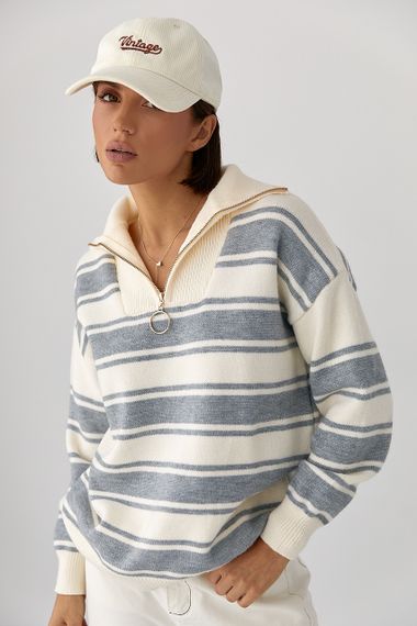 В'язаний светр із блискавкою на горловині - сірий цвет, ONE SIZE (є розміри) | Зображення 4