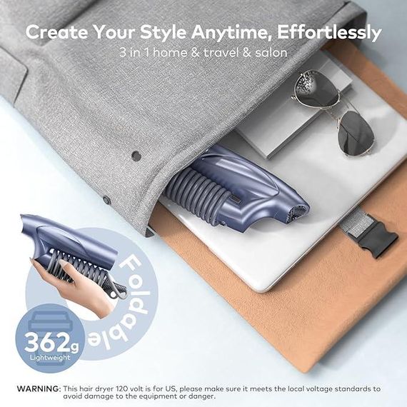 Фен для волосся, Іонний фен, дорожній складаний фен, з безщітковим двигуном, легкий дорожній складаний фен | Зображення 3