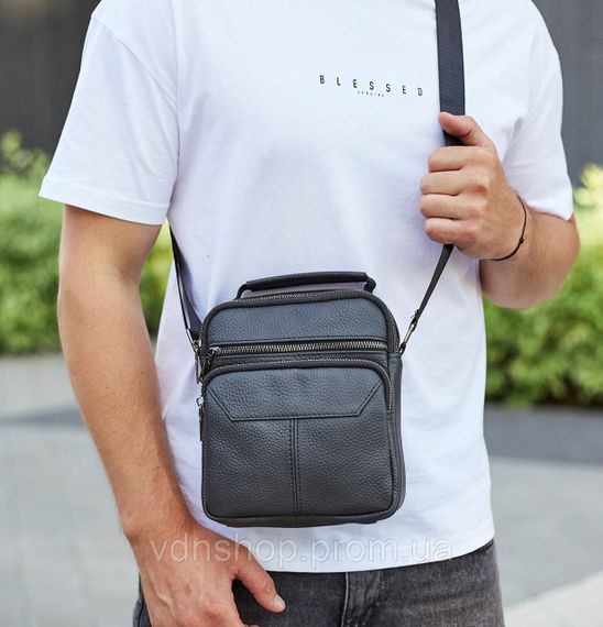 Мужская черная сумка-барсетка 18x22x8, мессендежр из натуральной кожи Tiding Bag M2237A черный | Зображення 9