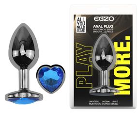Анальна пробка з кристалом EGZO - Dark Silver Heart Plug Blue size M Sex Aura
