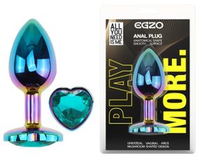 Анальна пробка EGZO Multicolor Heart Plug M з кристалом, райдужне покриття Sex Aura