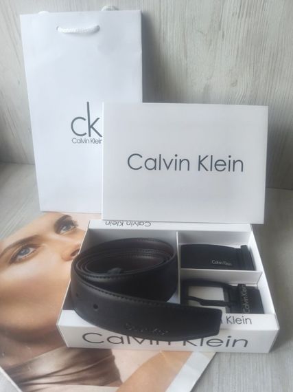 Чоловічий шкіряний набір Calvin Klein двосторонній ремінь+дві пряжки black/brown | Зображення 4