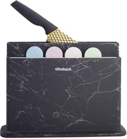 Набір 4 обробні дошки Ofenbach Black Marble 28х18х0.5см на горизонтальній підставці для ножів