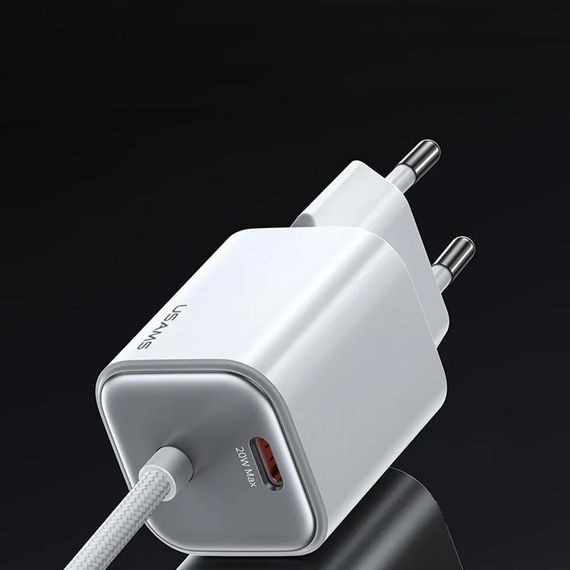 СЗУ Usams US-CC261 GaN JC Ser. 20W (2USB-C) + кабель Type-C to Type-C White | Зображення 1