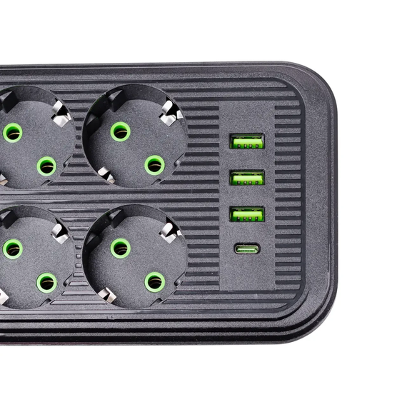 Мережевий фільтр 4.8 м подовжувач на 8 розеток з 3 USB 1 Type-C та кнопкою відключення F20U Білий HP-5-30 | Зображення 4