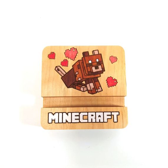 Підставка тримач під смартфон планшет Minecraft песик 10х10х2 см Майстерня містера Томаса Дерево