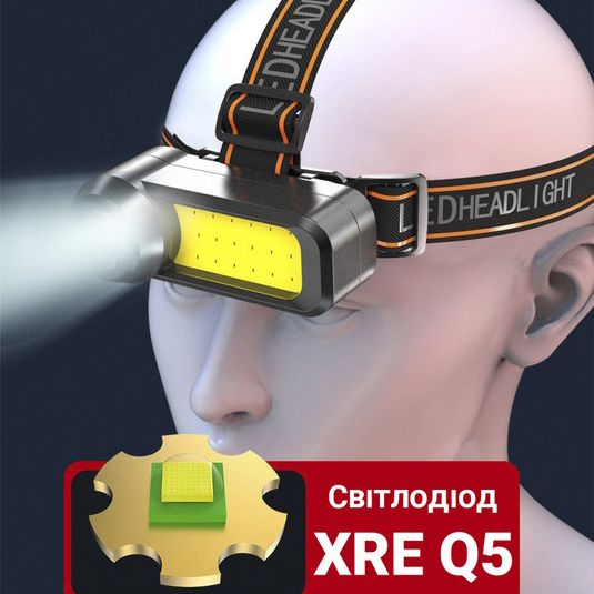 Ліхтар налобний WH-1707-XPE+COB, Портативний світлодіодний налобний ліхтар, Водонепроникний ліхтарик | Зображення 5