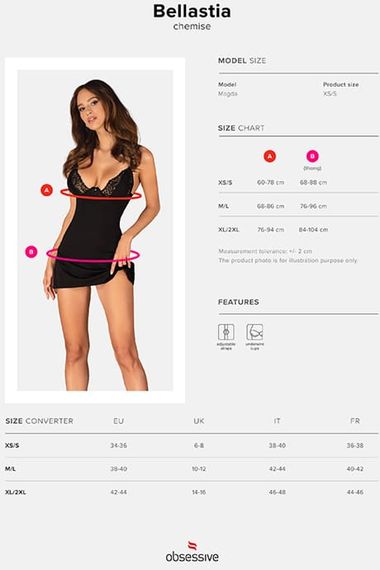 Сорочка Obsessive Bellastia chemise Чорна M/L | Зображення 6