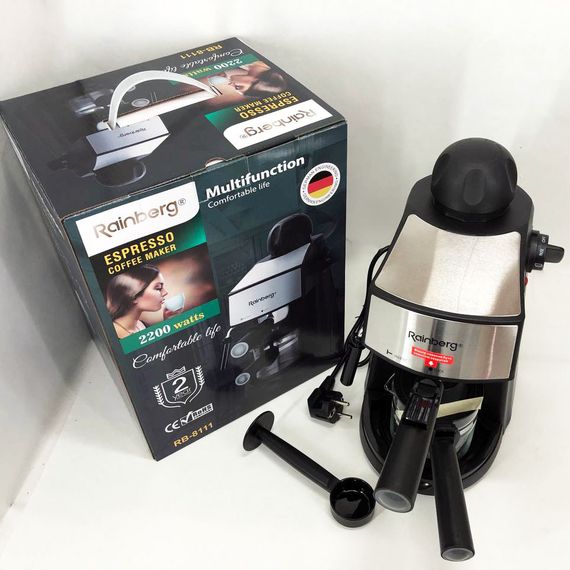 Кофемашина Rainberg RB-8111 кофеварка рожковая с капучинатором 2200W Espresso, HF-809 маленькая кофемашина | Зображення 2