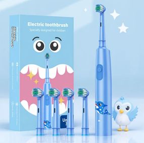 Дитяча електрична зубна щітка з 4 насадками, 3 режимами, Type-C зарядкою (водонепроникна). Синя