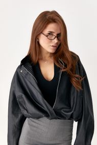 Укорочена куртка-бомбер із м’якої екошкіри - чорний цвет, ONE SIZE (є розміри)