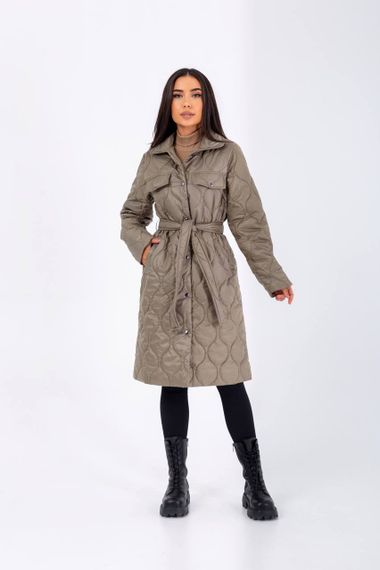 Женская демисезонная куртка-пальто стеганая NB23026 цвет оливковый, размер 54/56 | Зображення 2