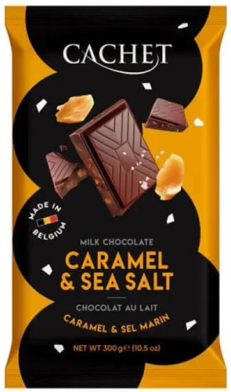 Молочный шоколад cachet с карамелью и морской солью Caramel & Sea Salt, 300 г, Бельгия
