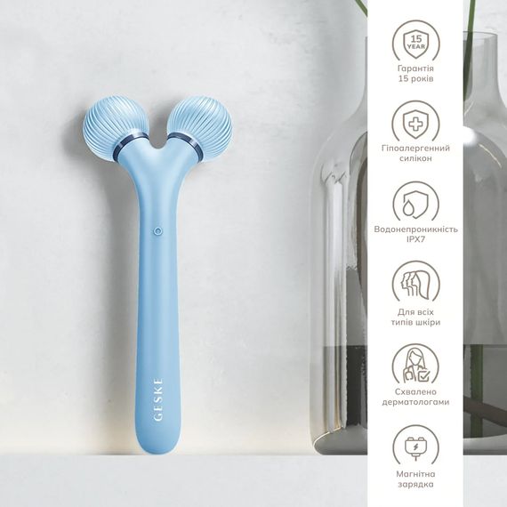 Електронний ультразвуковий ролик для обличчя GESKE Sonic Facial Roller 4в1 gray, Блакитний | Зображення 2