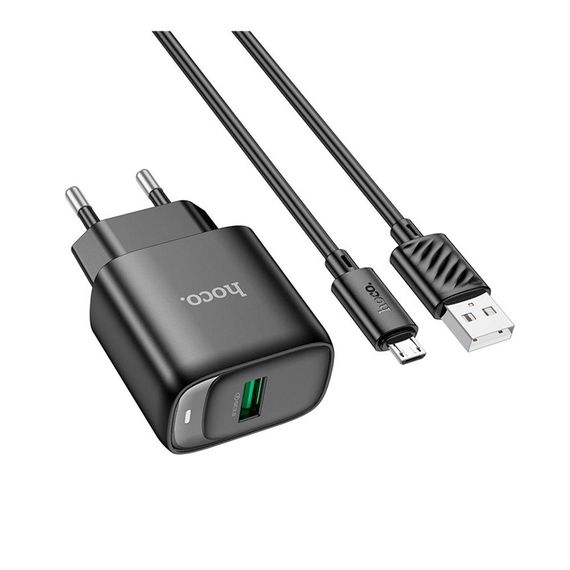 Мережевий Зарядний Пристрій Hoco C140A 1USB QC 18W+USB to Micro Колір Чорний | Зображення 3
