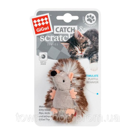 Игрушка для котов Ежик с погремушкой GiGwi Catch&scratch плюш, искусственный мех, 7 см | Зображення 1