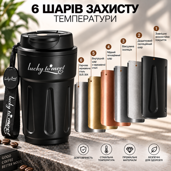 Розумний термокухоль Lucky to Meet 420 мл з LED-дисплеєм температури, нержавіюча сталь (Чорний) | Зображення 6