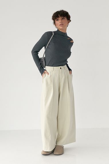 Лонг у рубчик з вирізами на плечі - темно-сірий цвет, ONE SIZE (є розміри) | Зображення 2