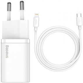 СЗУ Baseus Super Si Quick Charger 20W (1USB-C) + кабель Type-C to Lightning (TZCCSUP-B) Белый