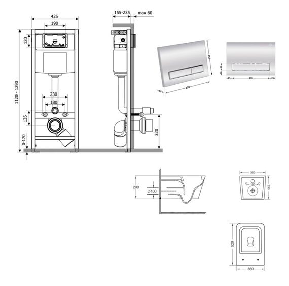 Набір Qtap Nest 4 в 1 підвісний унітаз Crow Ultra Quiet 520x360x290 + комплект інсталяції QT05335172W48199 | Зображення 1