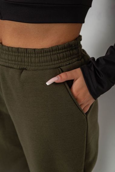 Спортивные штаны женские на флисе  -уценка, цвет хаки, 238R57828-U-32 | Зображення 4