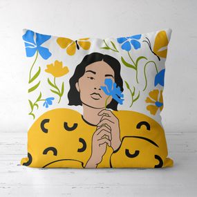Подушка декоративна Soft Девушка с голубым цветком 45x45 см (45PST_23M011)