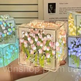 Ночник-светильник "Бесконечные тюльпаны" в кубе, набор для творчества