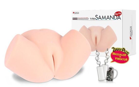 Мастурбатор полуторс Kokos Samanda Deluxe с вибрацией и массажем, два входа: вагина и попка | Зображення 5