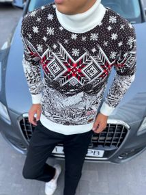 Мужской новогодний свитер с узорами PA2654 цвет белый, размер XL