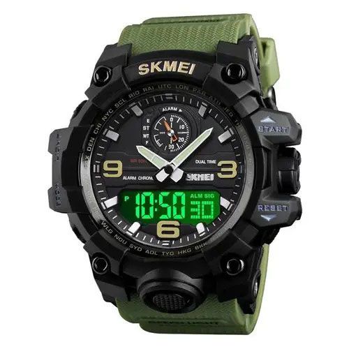 Годинник наручний чоловічий SKMEI 1586AG ARMY GREEN, чоловічий армійський водостійкий тактичний. Колір: зелений | Зображення 1