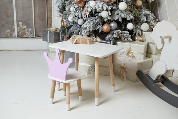 Прямокутний стіл і стільчик дитячий корона фіолетова. Столик для уроків, ігор, їжі. | Зображення 3