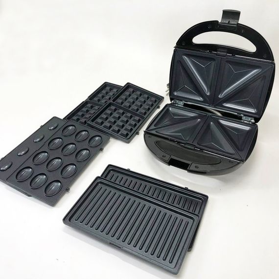 Мультипекар вафельниця бутербродниця сендвічниця гриль електрична 4 в 1 зі знімними формами AW-228 Domotec MS-7704 | Зображення 9