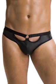Мужские слипы с вырезами Passion 041 SLIP JOE S/M Black, экокожа, открытые ягодицы sexstyle