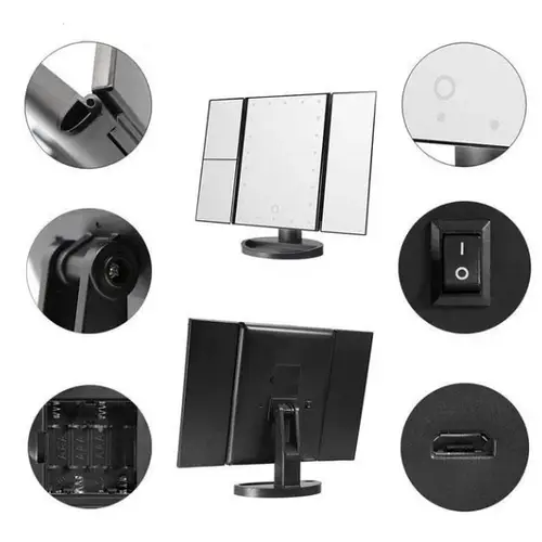 Зеркало тройное для макияжа Superstar Magnifying Mirror с LED-подсветкой прямоугольное с увеличением | Зображення 5