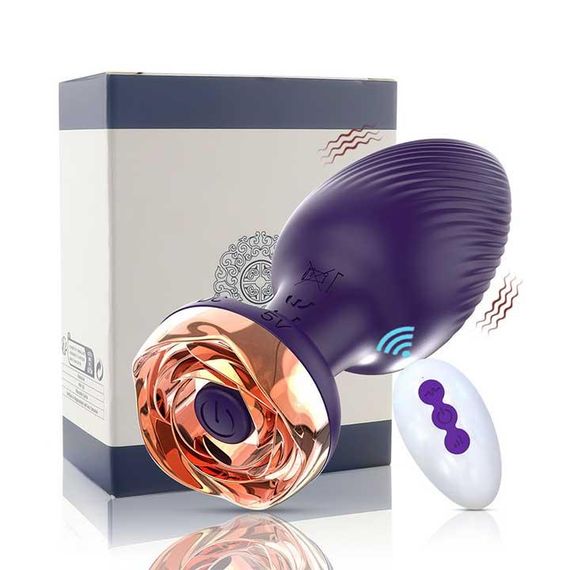 Силікональний анальний корок із вібрацією Rose з Д/К 3,5*9 см. Фіолетовий — Анальні іграшки