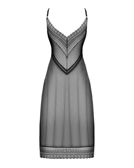 Напівпрозора довга сорочка Obsessive Estiqua chemise, чорний, асиметричний крій, XS/S | Зображення 5