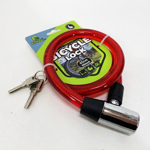 Замок велосипедный KIHUU LOCK 185, 15*65 тросовый, 2 ключа. Цвет: красный WF-24 | Зображення 1