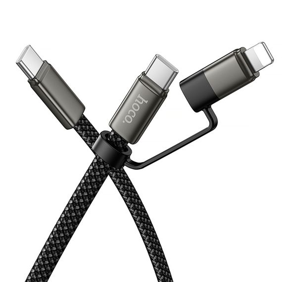 Дата кабель Hoco X125 Surplus 2in1 Type-C to Lightning/Type-C 60W (1m) Black | Зображення 2